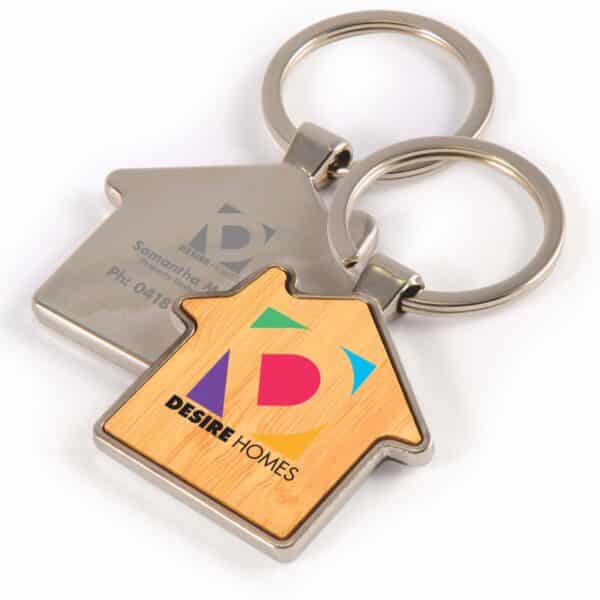 Branded Promotional House Bamboo Zinc Keytag