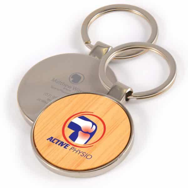 Branded Promotional Circle Bamboo Zinc Keytag