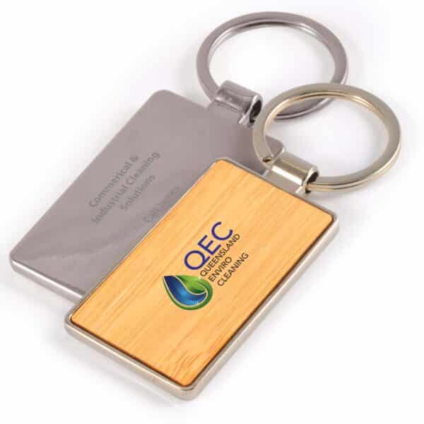 Branded Promotional Rectangle Bamboo Zinc Keytag