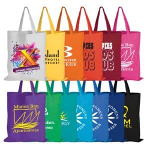 Branded Promotional Coloured Cotton Short Handle Tote Bag
