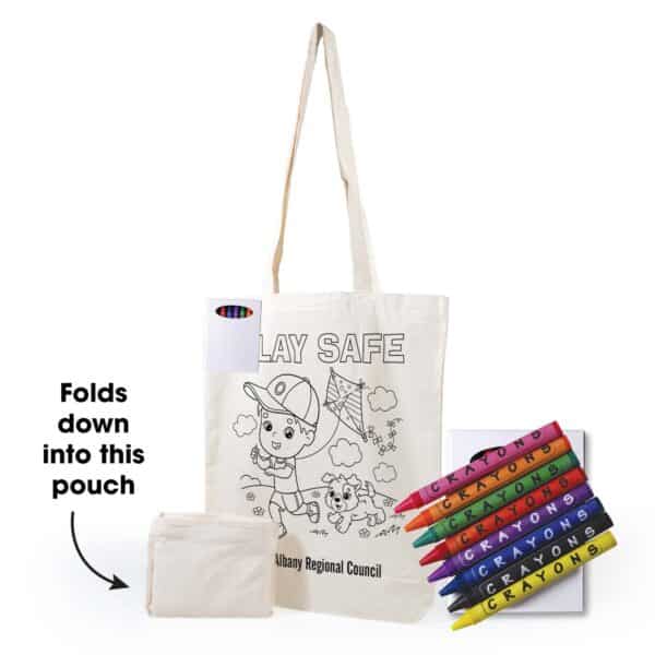 Branded Promotional Get Crafty Folding Calico Bag And Crayons