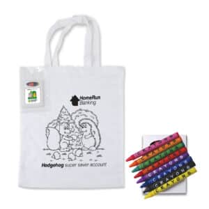 Branded Promotional Colouring Short Handle Cotton Bag & Crayons