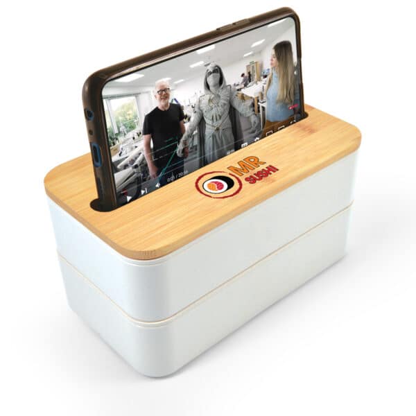 Branded Promotional Stax Eco Lunch Box With Phone Holder Lid