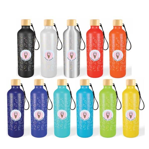 Branded Promotional Gelato Aluminium Drink Bottle With Bamboo Lid