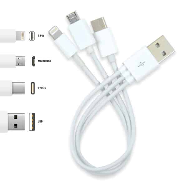 Branded Promotional 3 In 1 Combo USB Cable - Micro, 8 Pin, Type C