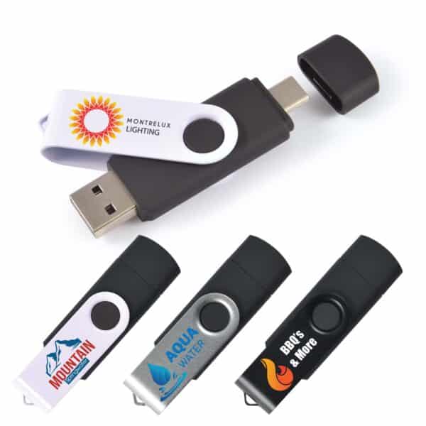 Branded Promotional Swivel USB Flash Drive Dual 8GB