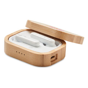 Branded Promotional Rockside Bamboo Wireless Earbuds