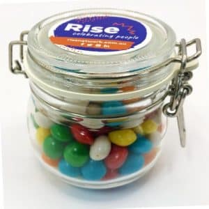 Branded Promotional Small Canister with Chewy Fruits 200g