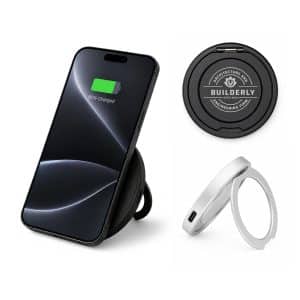 Branded Promotional Puck Magnetic Phone And Watch Charger With Stand